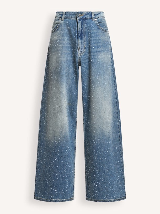 KACTUS Kactus, high waist wide leg jeans met strass