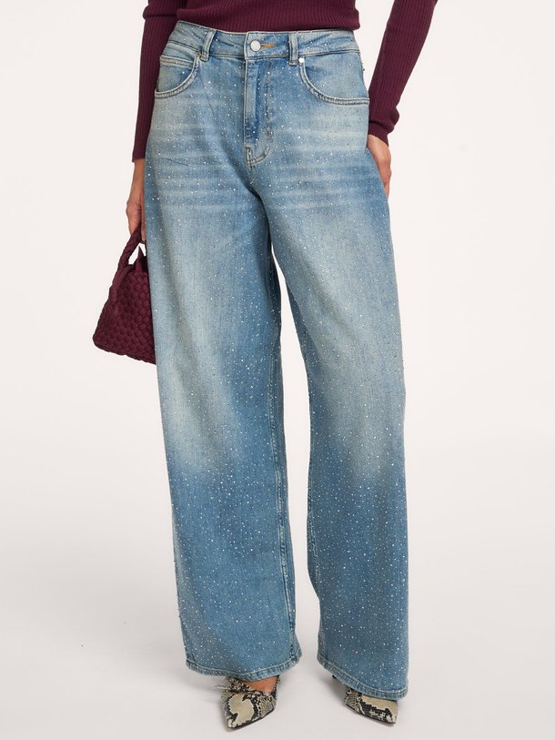 KACTUS Kactus, high waist wide leg jeans met strass