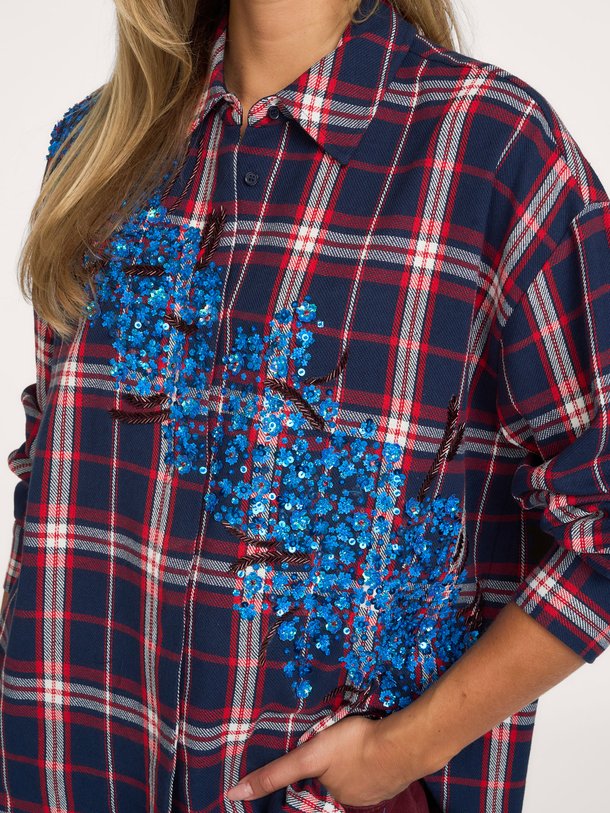 KIRKE Kirke, katoenen geruite blouse met pailletten