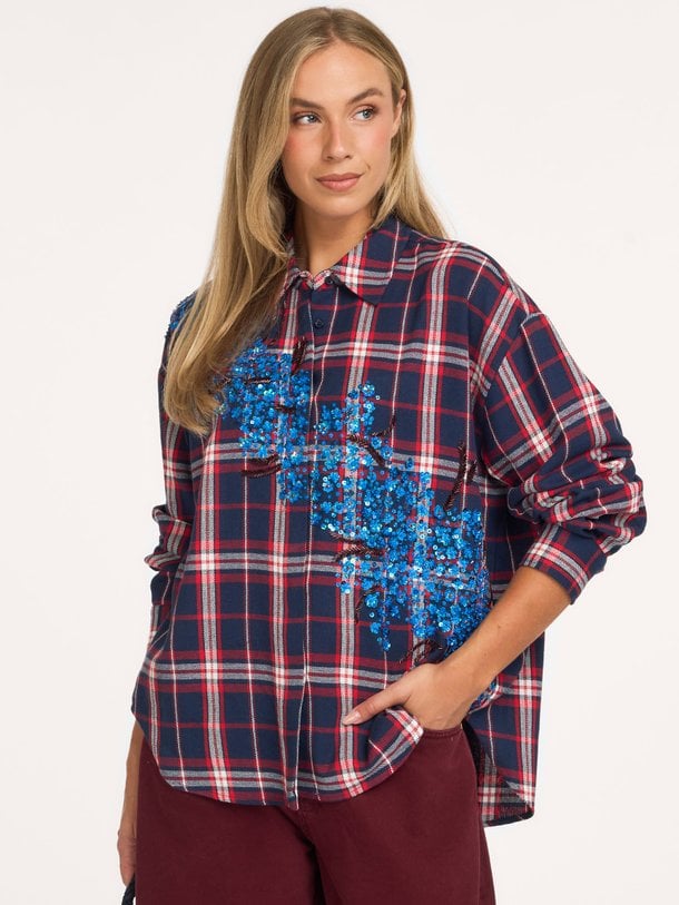 KIRKE Kirke, katoenen geruite blouse met pailletten