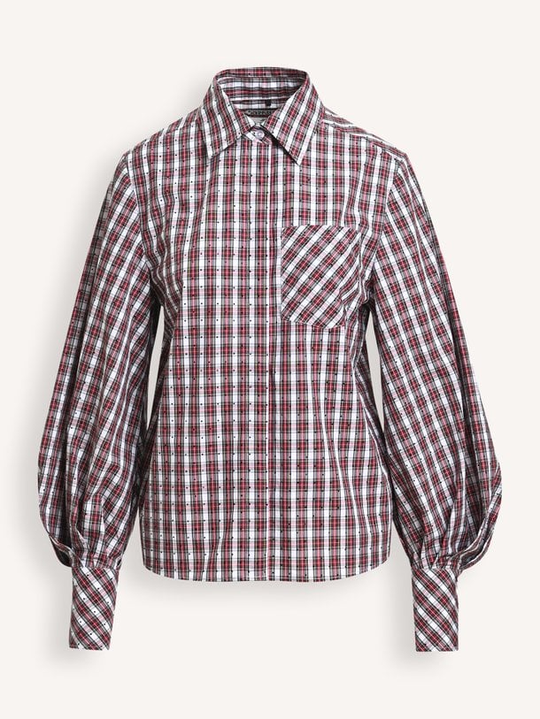 KALMIA Kalmia, katoenen geruite blouse met strass
