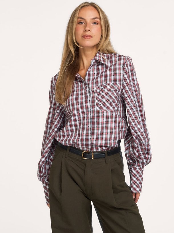 KALMIA Kalmia, katoenen geruite blouse met strass
