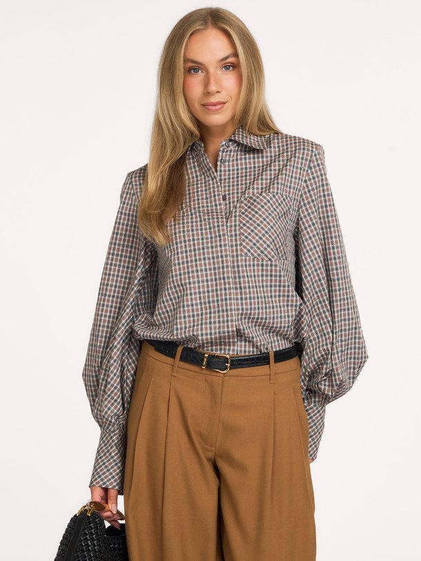 KALMIA Kalmia, katoenen geruite blouse met strass