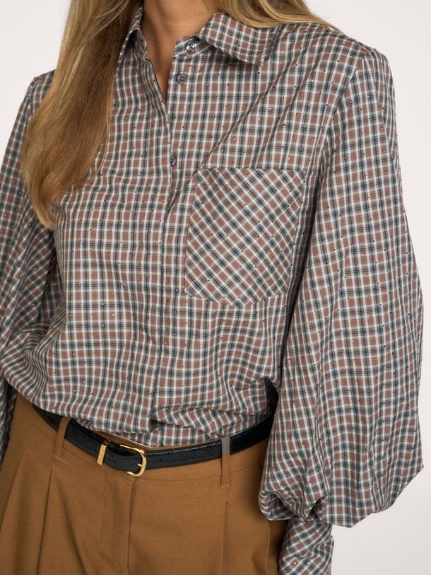KALMIA Kalmia, katoenen geruite blouse met strass