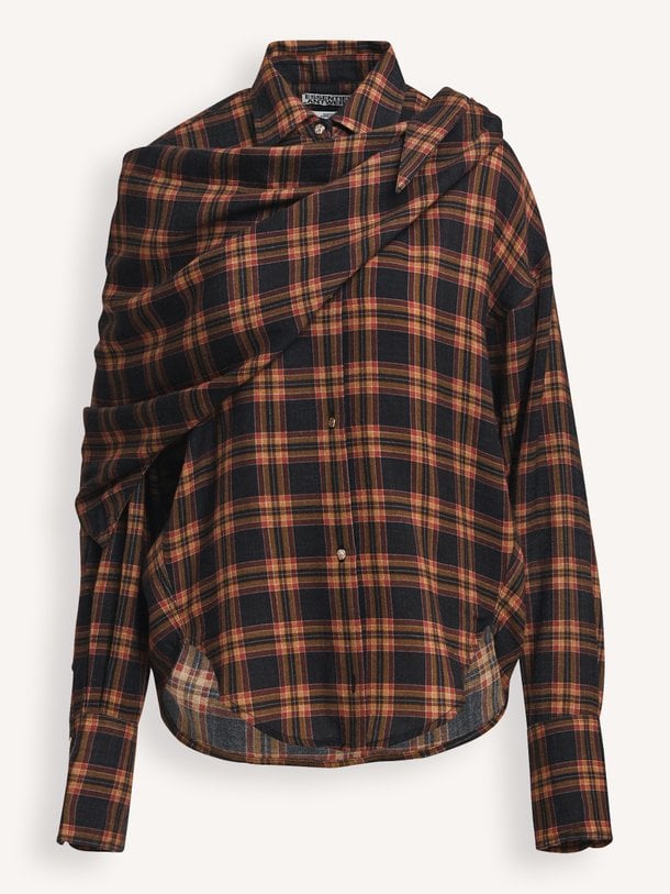 Kiss, katoenmix geruite blouse met sjaal