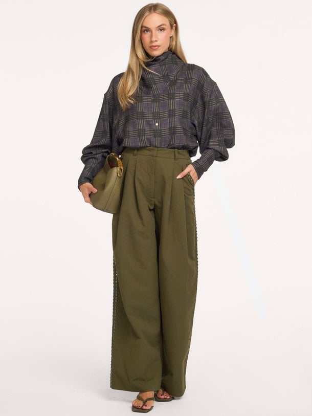 Kiss, katoenmix geruite blouse met sjaal
