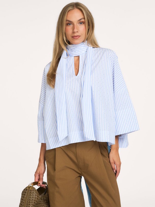 KEFIR Kefir, katoenen gestreepte blouse met strass