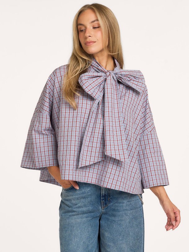 KEFIR Kefir, katoenen geruite blouse met strass