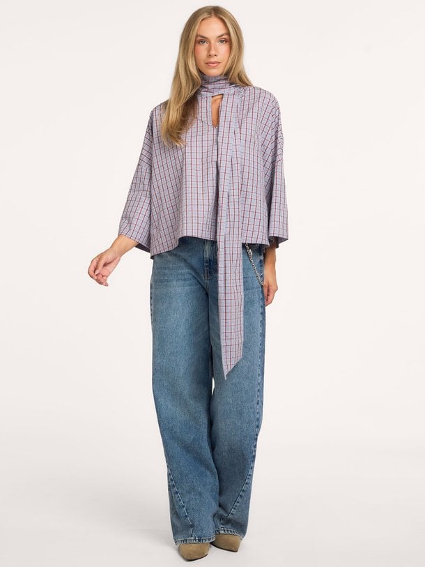 KEFIR Kefir, katoenen geruite blouse met strass