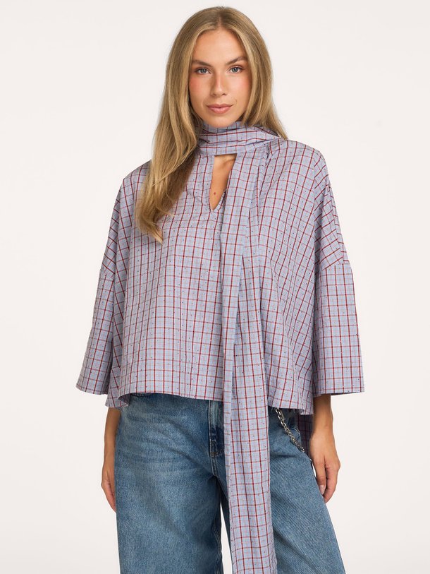 KEFIR Kefir, katoenen geruite blouse met strass