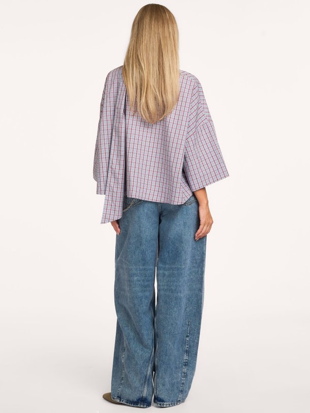 KEFIR Kefir, katoenen geruite blouse met strass