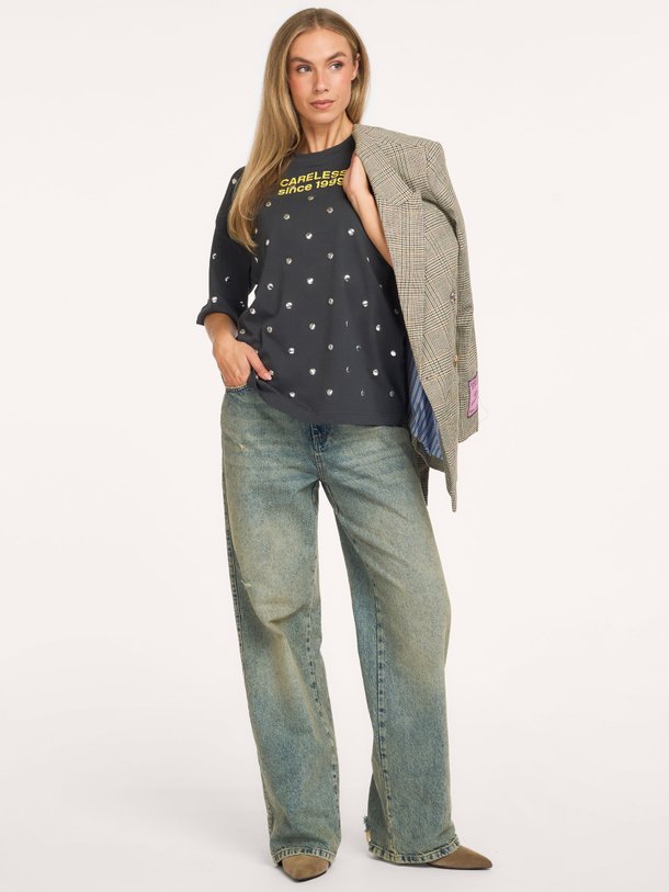KOURSE Kourse, organic cotton T-shirt met studs