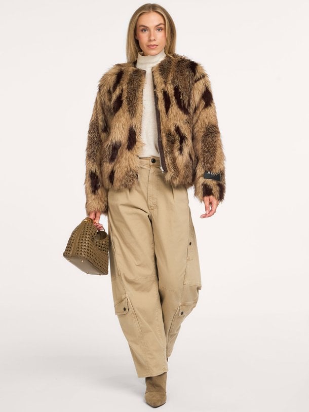 ladies woven mix faux fur coat Fake fur jack