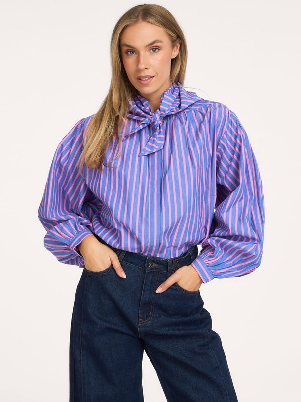 GURI Guri, katoenen gestreepte blouse met sjaal