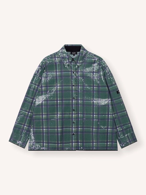 ladies woven sequins check blouse Katoenen blouse met pailletten