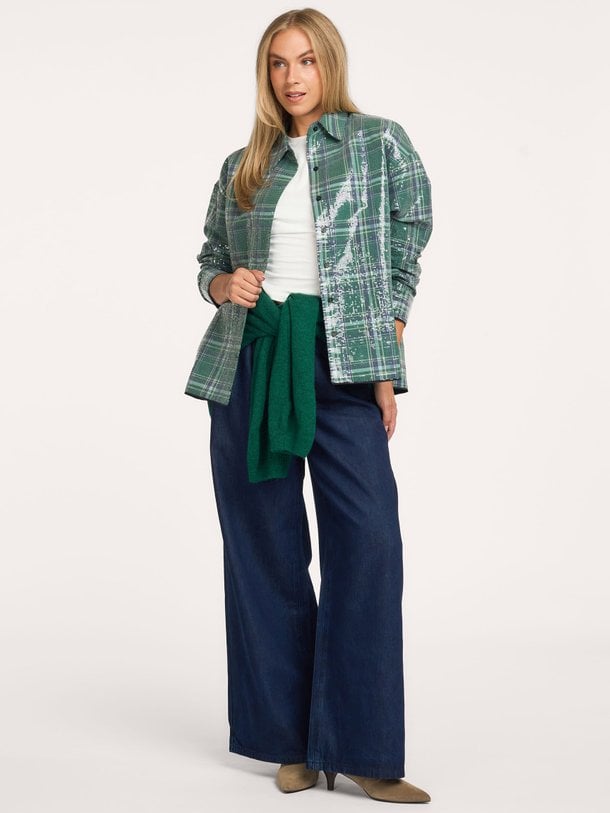 ladies woven sequins check blouse Katoenen blouse met pailletten