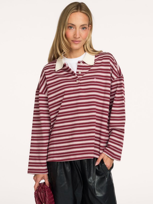 RUMOI Rumoi, katoenen gestreepte polo longsleeve