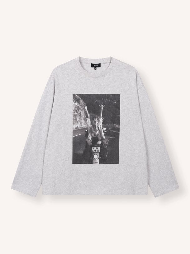 ladies knitted photo longsleeve t-shirt Katoenen longsleeve met print
