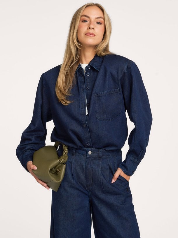 ladies woven oversized denim blouse Katoen/viscosemix denim blouse