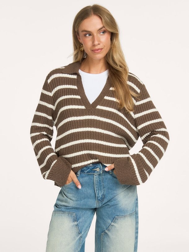 Clydemd v-neck Clyde, katoenmix gestreepte trui