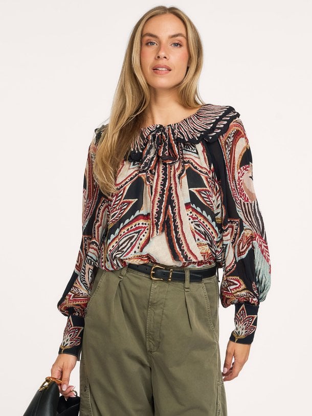 TAPESTRY DREAM BEIGE LONG SLEEVE BLOUSE Viscose top met print