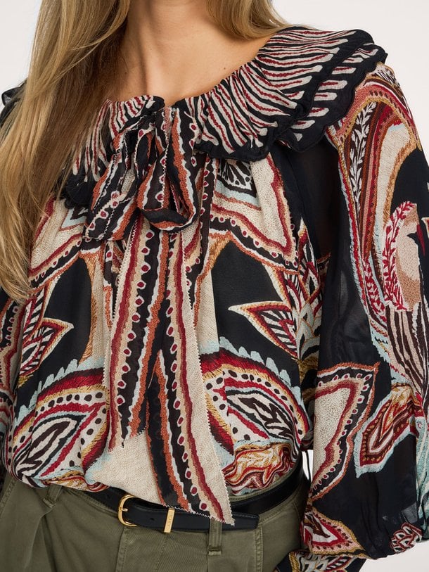 TAPESTRY DREAM BEIGE LONG SLEEVE BLOUSE Viscose top met print