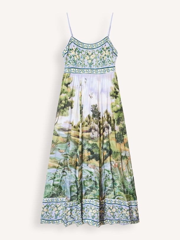 COUNTRYSIDE LANDSCAPE MULTICOLOR MAXI DRESS Viscose jurk met print