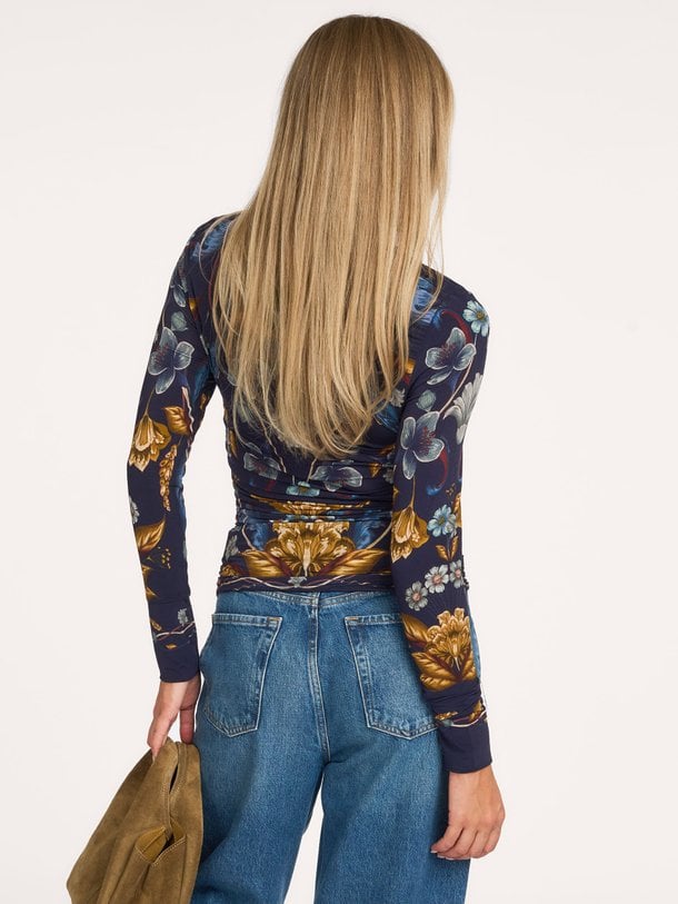 GOLDEN NATURE NAVY BLUE JERSEY BLOUSE viscosemix top met print