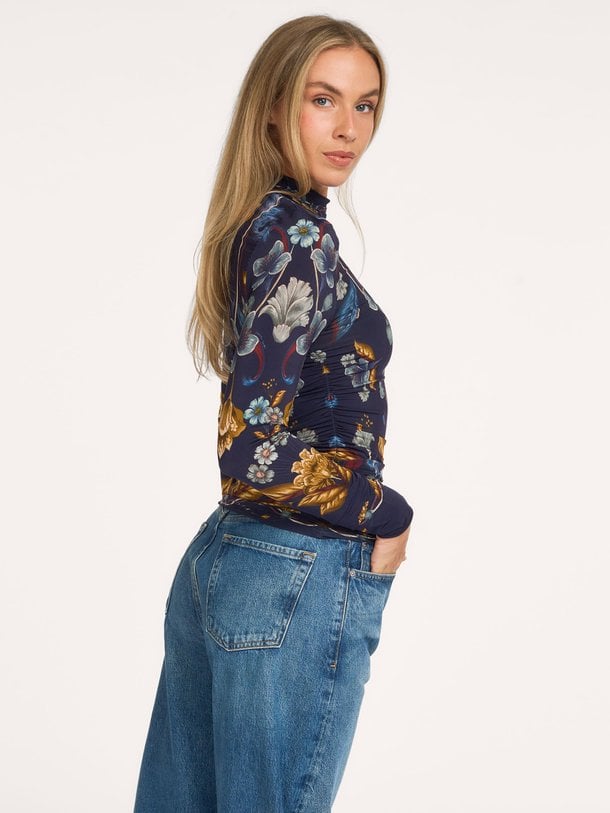 GOLDEN NATURE NAVY BLUE JERSEY BLOUSE viscosemix top met print