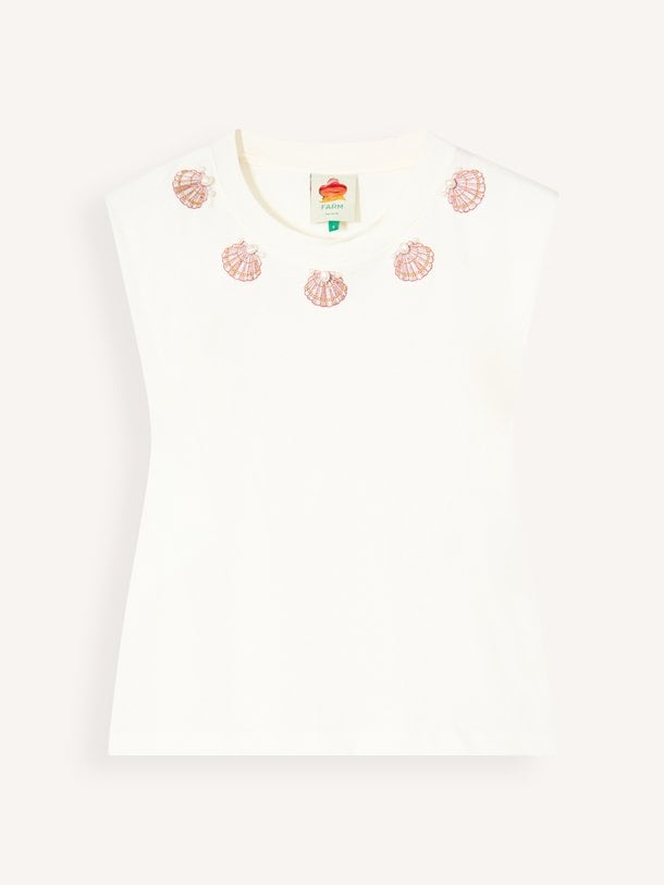 SEASHELL EMBROIDERED T-SHIRT Katoenen top met parels