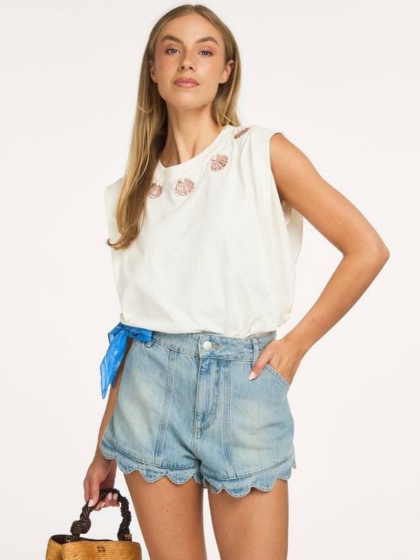 Katoenen top met parels