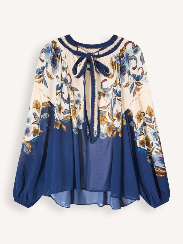 GOLDEN NATURE NAVY BLUE BLOUSE Golden nature, viscose top met print
