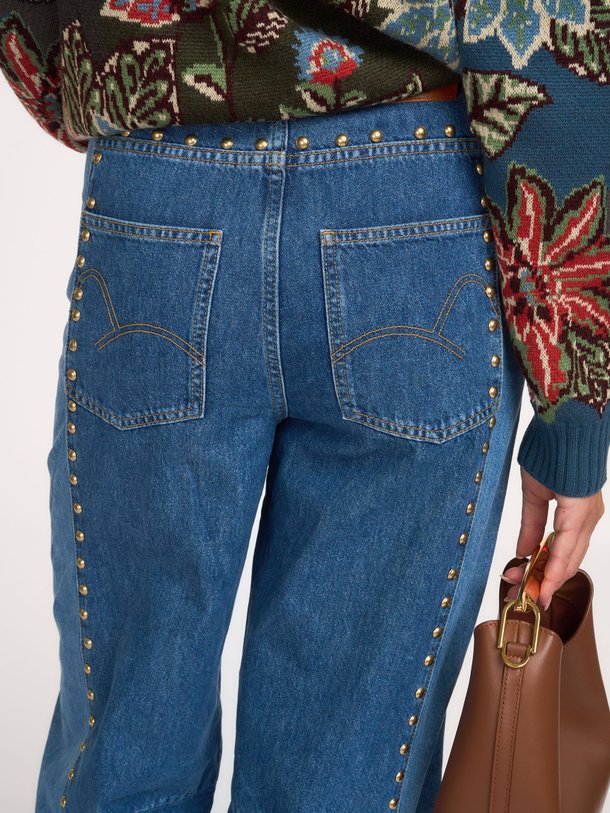 DETAILS STUDS METAL DENIM PANTS High waist barrel fit jeans
