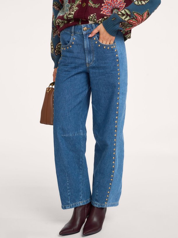 DETAILS STUDS METAL DENIM PANTS High waist barrel fit jeans