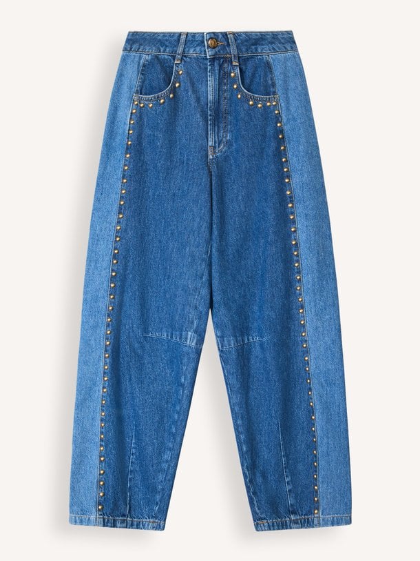 DETAILS STUDS METAL DENIM PANTS High waist barrel fit jeans