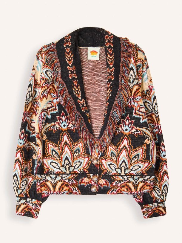 TAPESTRY DREAM CREAM KNIT FRINGE CARDIGAN Wolmix vest