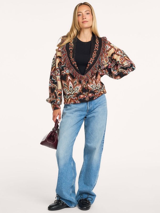 TAPESTRY DREAM CREAM KNIT FRINGE CARDIGAN Wolmix vest