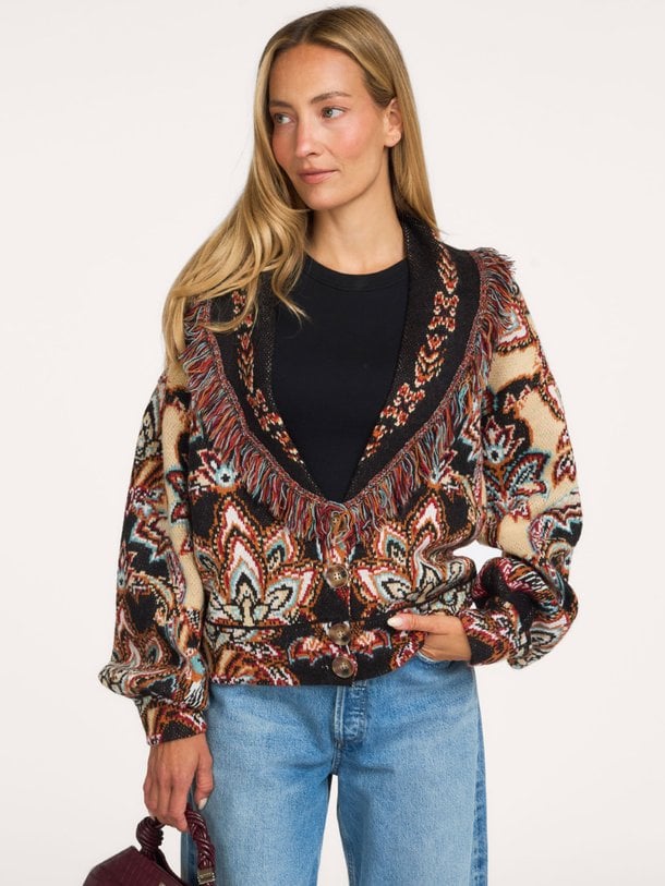 TAPESTRY DREAM CREAM KNIT FRINGE CARDIGAN Wolmix vest