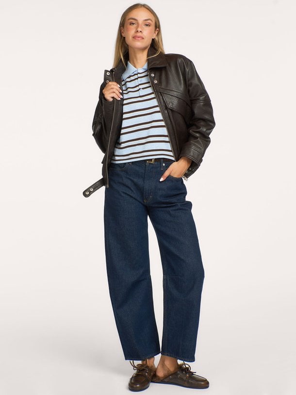Mulann Polo Knit Blouse Mulann, wolmix gestreepte polo top