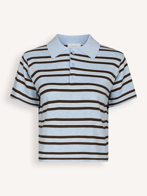 Mulann Polo Knit Blouse Mulann, wolmix gestreepte polo top