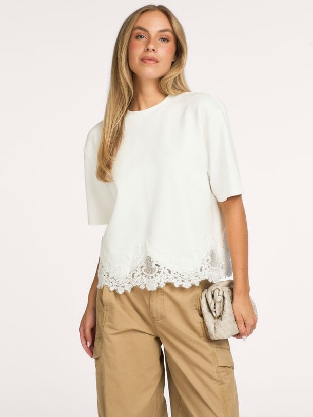Iria Lace Tee Iria, katoenen T-shirt met kant