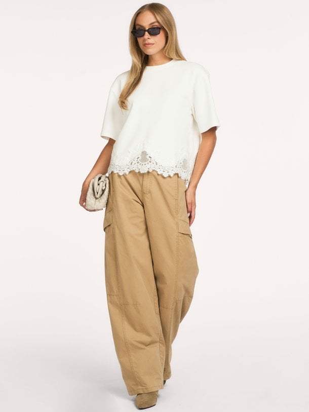 Iria Lace Tee Iria, katoenen T-shirt met kant