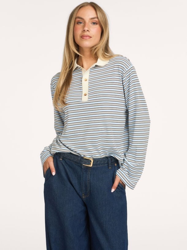 Lirenne Striped Polo Blouse Lirenne, jersey polo longsleeve