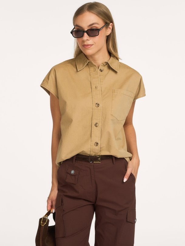 EvelynCC Slit Back SS shirt Evelyn, katoenen blouse