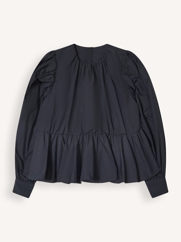 Compact Poplin Gathered Peplum Blouse Katoenen peplum top