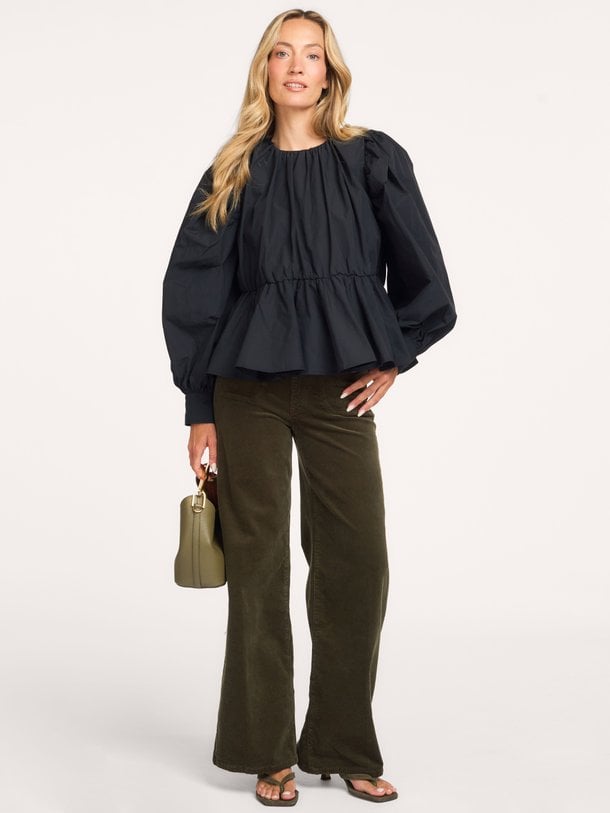 Compact Poplin Gathered Peplum Blouse Katoenen peplum top