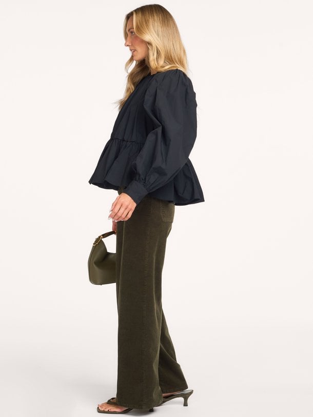 Compact Poplin Gathered Peplum Blouse Katoenen peplum top
