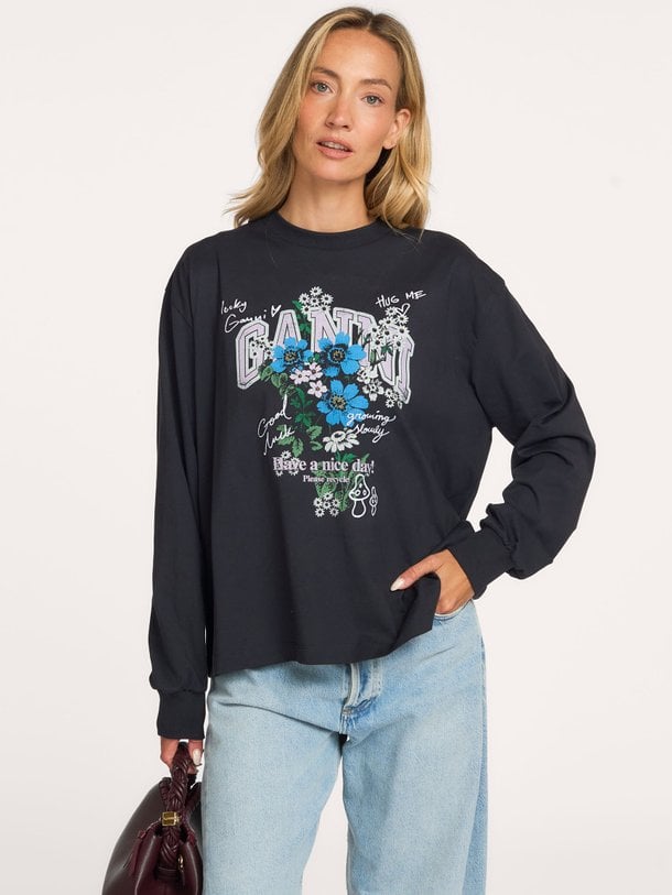 Basic Cotton Jersey Longsleeve Flower Print Organic cotton longsleeve met print