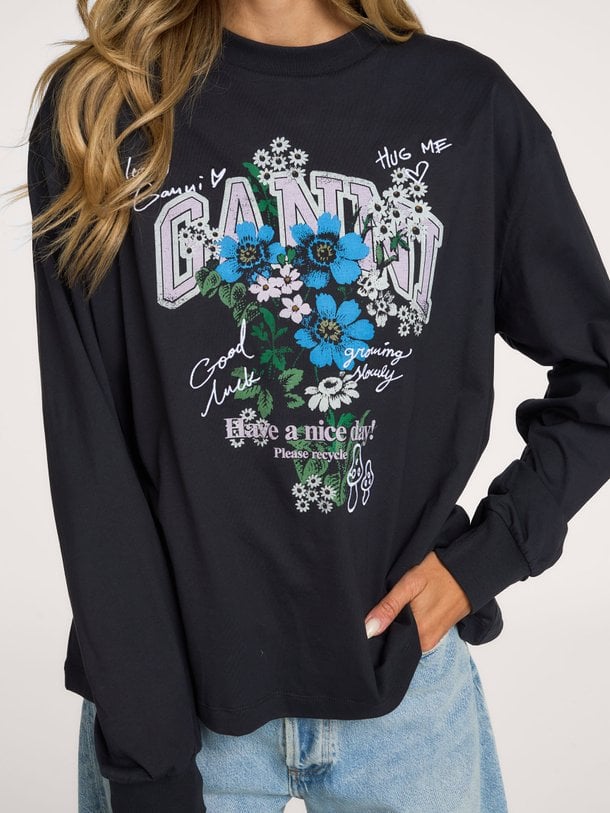 Basic Cotton Jersey Longsleeve Flower Print Organic cotton longsleeve met print