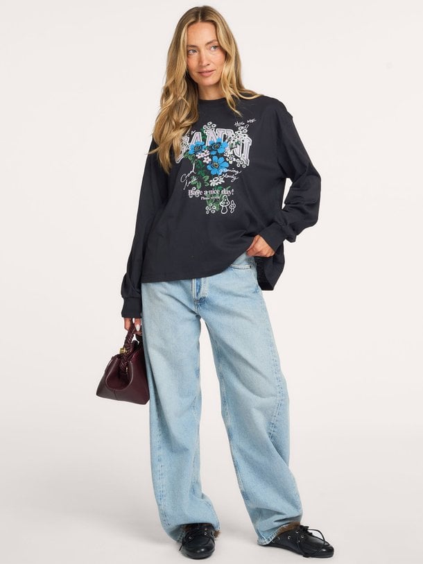 Basic Cotton Jersey Longsleeve Flower Print Organic cotton longsleeve met print